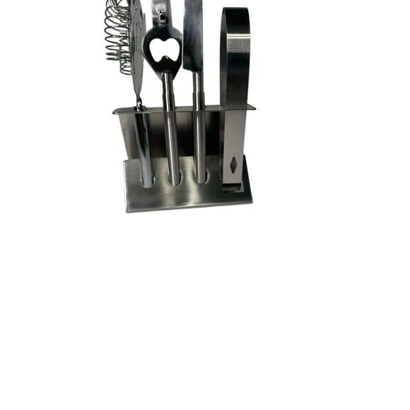 5 Piece Cocktail Tool Set Brushed Stainless Steel Includes Stand - Picture 2 of 16